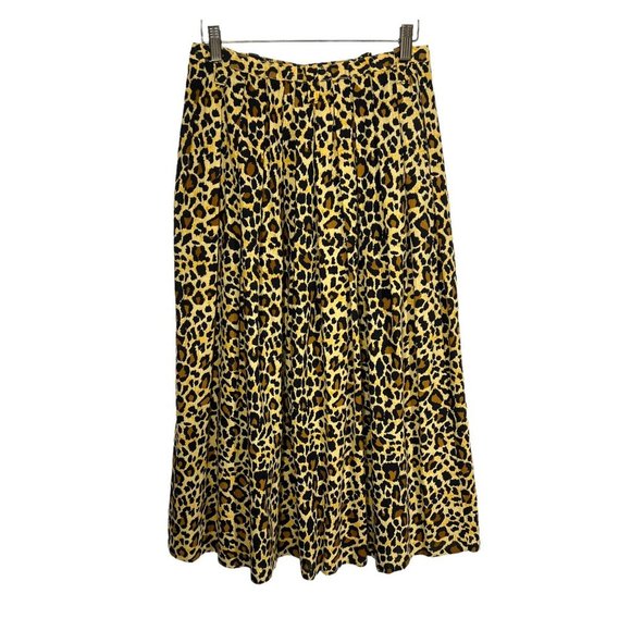 Tan Black Leopard Print Midi Button Up Full Skirt Size 10 - Picture 3 of 7